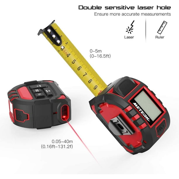 1 ensemble de mesure laser de 50 m, télémètre laser de 165 pieds, outil de  mesure numérique portatif avec niveaux d'âme, grand écran LCD rétroéclairé  et IP54 W