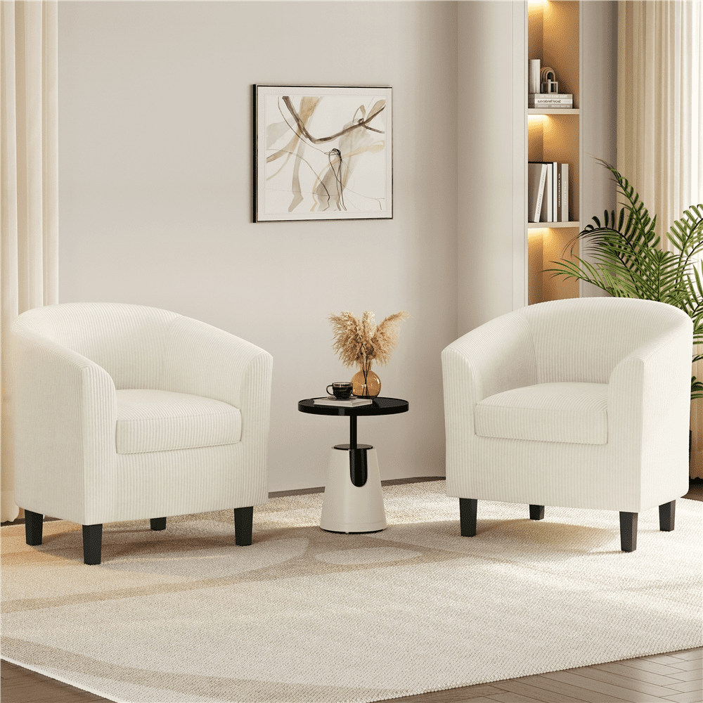 Renwick Corduroy Fabric Barrel Chair for Living Room, Beige