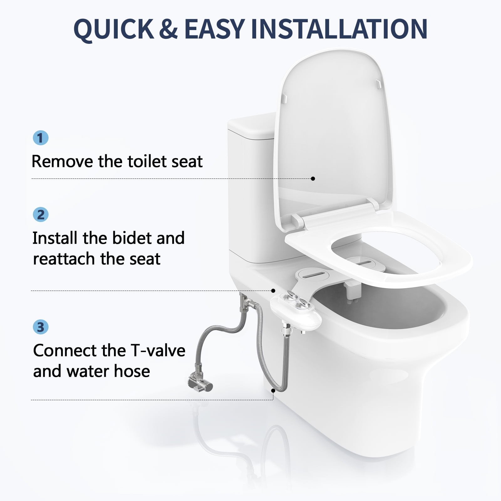 Atzeste Ultra-Slim Bidet, Dual Nozzle Self-Cleaning, Non-Electric Bidet for Toilet Seat Attachment, Adjustable Water Pressure, Rear Feminine Wash Fresh Water Sprayer, Stainless Steel Inlet Badays