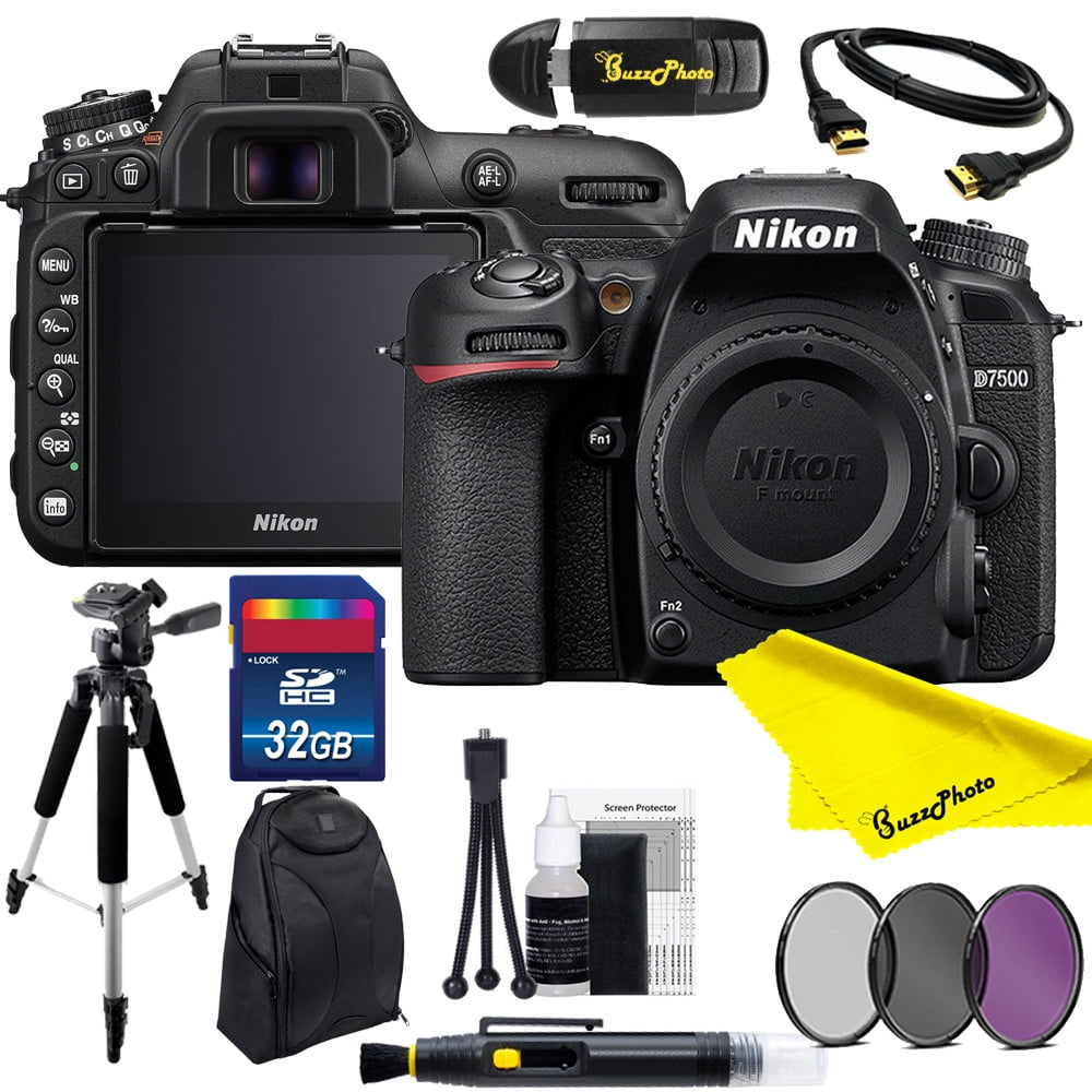 Nikon D7500 DSLR Camera (Body Only) with BuzzPhoto Essential Kit