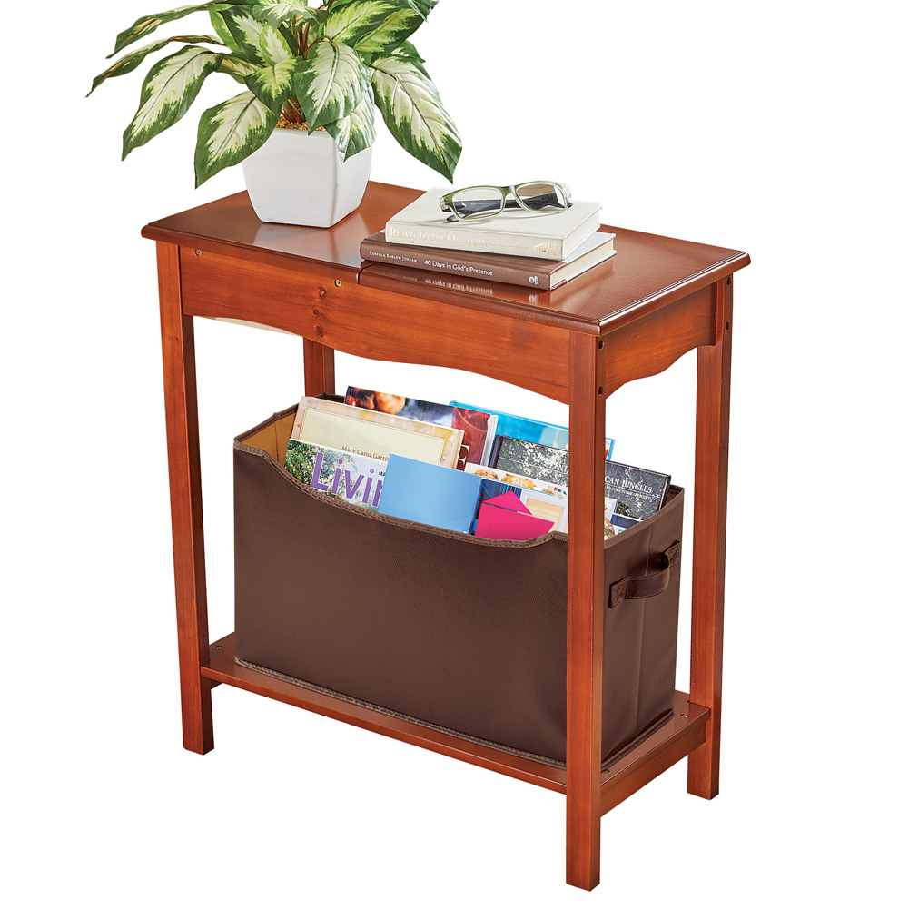 Collections Etc Narrow Wooden Side Table With Hidden Storage Works In Tight Spaces For Any Room In Home Walmart Com Walmart Com