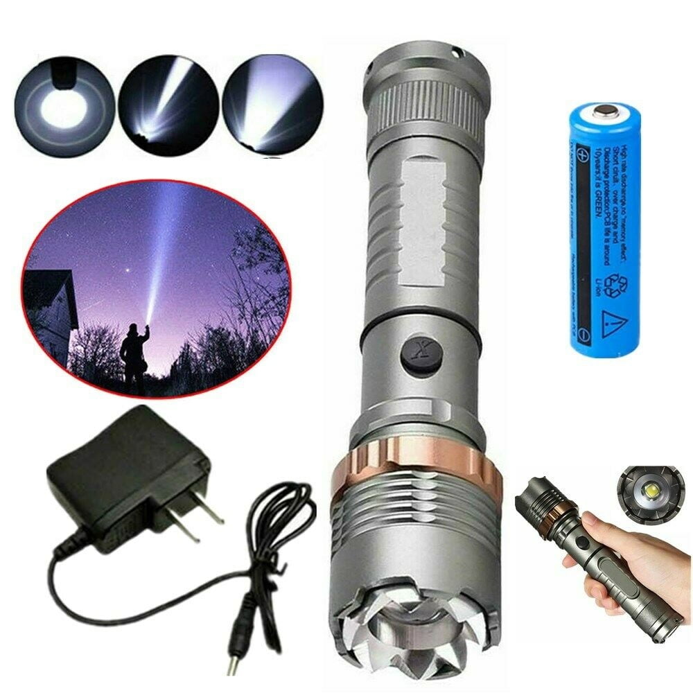 Details about   2X Tactical Police  150000LM   LED 5Modes Aluminum Zoom Flashlight Torch+Battery 