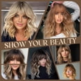 thumbnail image 6 of SUCS Short Blonde Wig with Bangs Synthetic Wavy Blonde Bob Wig Curly Heat Resistant Ombre Blonde Hair Wig for Women Daily Party Halloween Use, 6 of 6