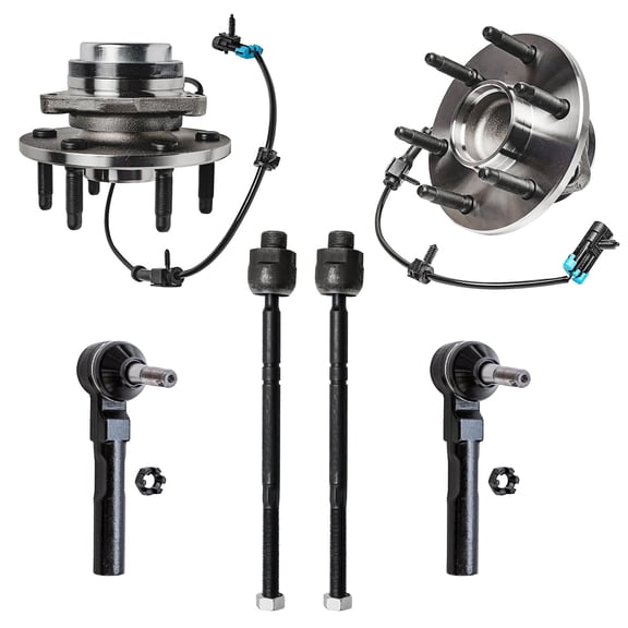 Detroit Axle - 2WD Front Wheel Bearing Hubs Kit for 1999-2006 Chevrolet Silverado GMC Sierra 1500 [6 Lugs], 2 Wheel Bearing Hubs 4 Inner Outer Tie Rod Ends 2000 2001 2002 2003 2004 2005