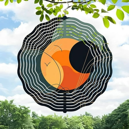 3D Metal Hanging Wind Spinners – Vibrant Concentric Wavy Lines Design with Silhouetted Birds – Perfect for Yard and Garden Decor 3D Metal Hanging Wind Spinners – Vibrant Concentric Wavy Lines Design with Silhouetted Birds – Perfect for Yard and Garden Decor