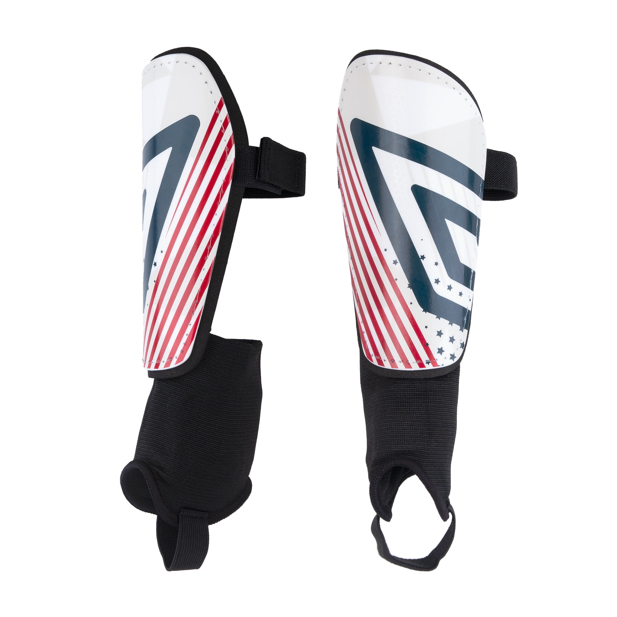 Umbro Americana Youth Small Stirrup Soccer Shin Guards for Kids - Red, White & Blue