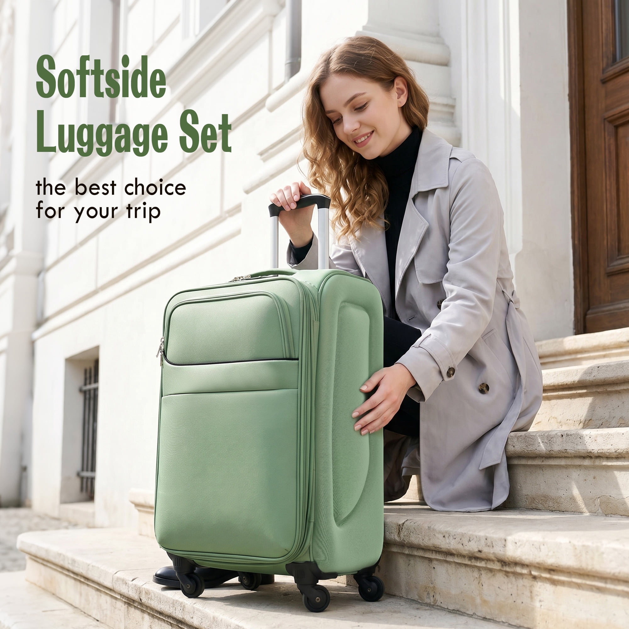 Euroco 4 Piece Softside Luggage Set, Expandable Suitcase Set with TSA Lock and Spinner Wheels, Lightweight Durable Suitcase for Men Women Travel(18"/22"/26"/30") ,Light Green