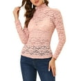 thumbnail image 1 of INSPIRE CHIC Style Haut Transparent pour Femme à Manches Longues Col Roulé Blouse en Dentelle Florale Transparente TG Rose, 1 of 6
