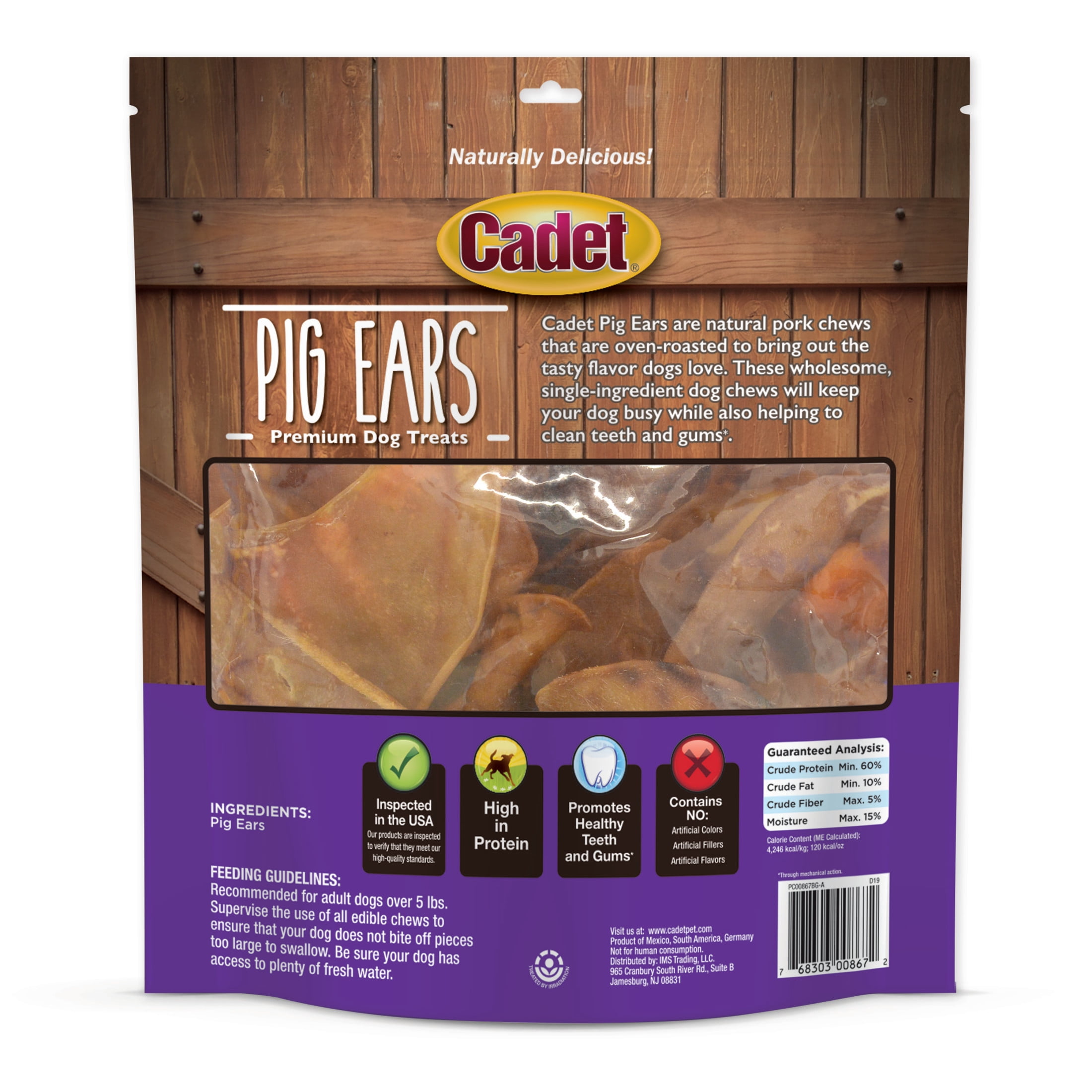 Cadet Pig Ears Dog Treats, Natural Dog Chews, 10 Ounce, 12 Count