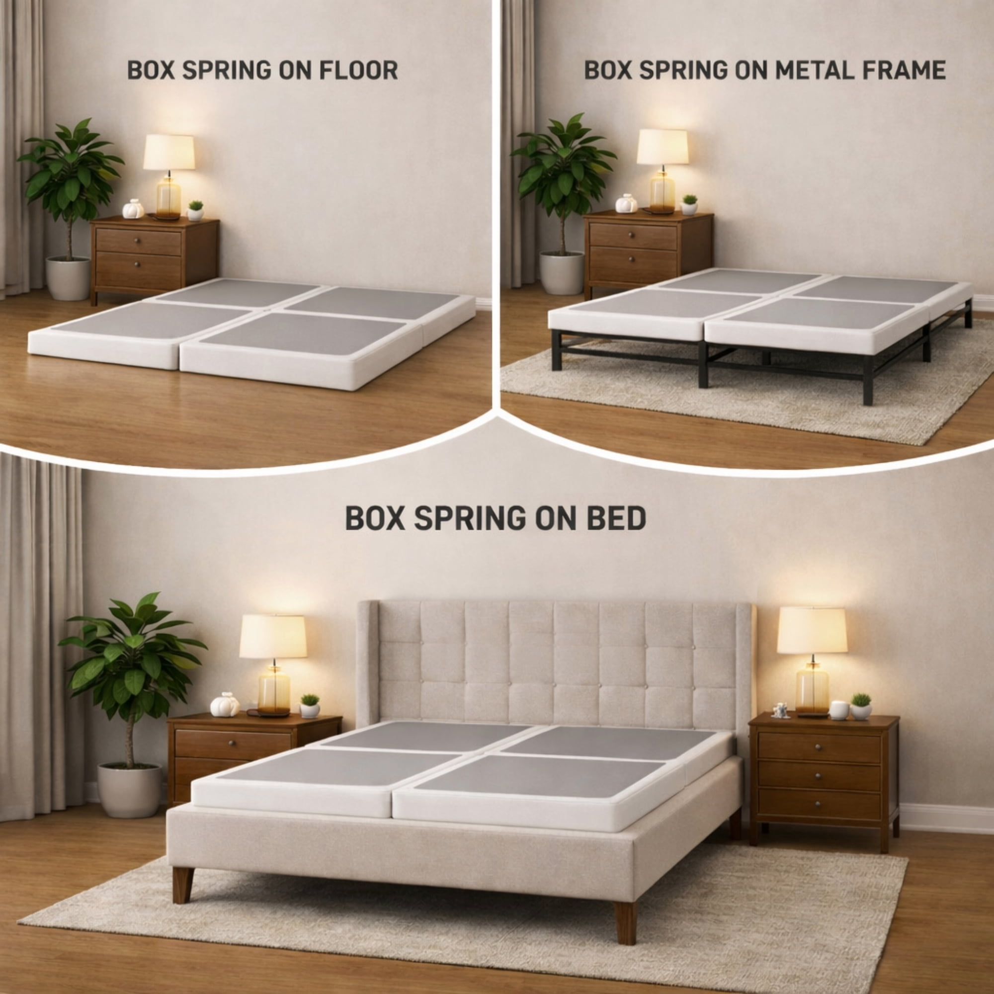 Continental Sleep King Size Box Spring Mattress Foundation, 1.5-Inch Wood Base, Quiet and Noise Free, Fully Assembled, White