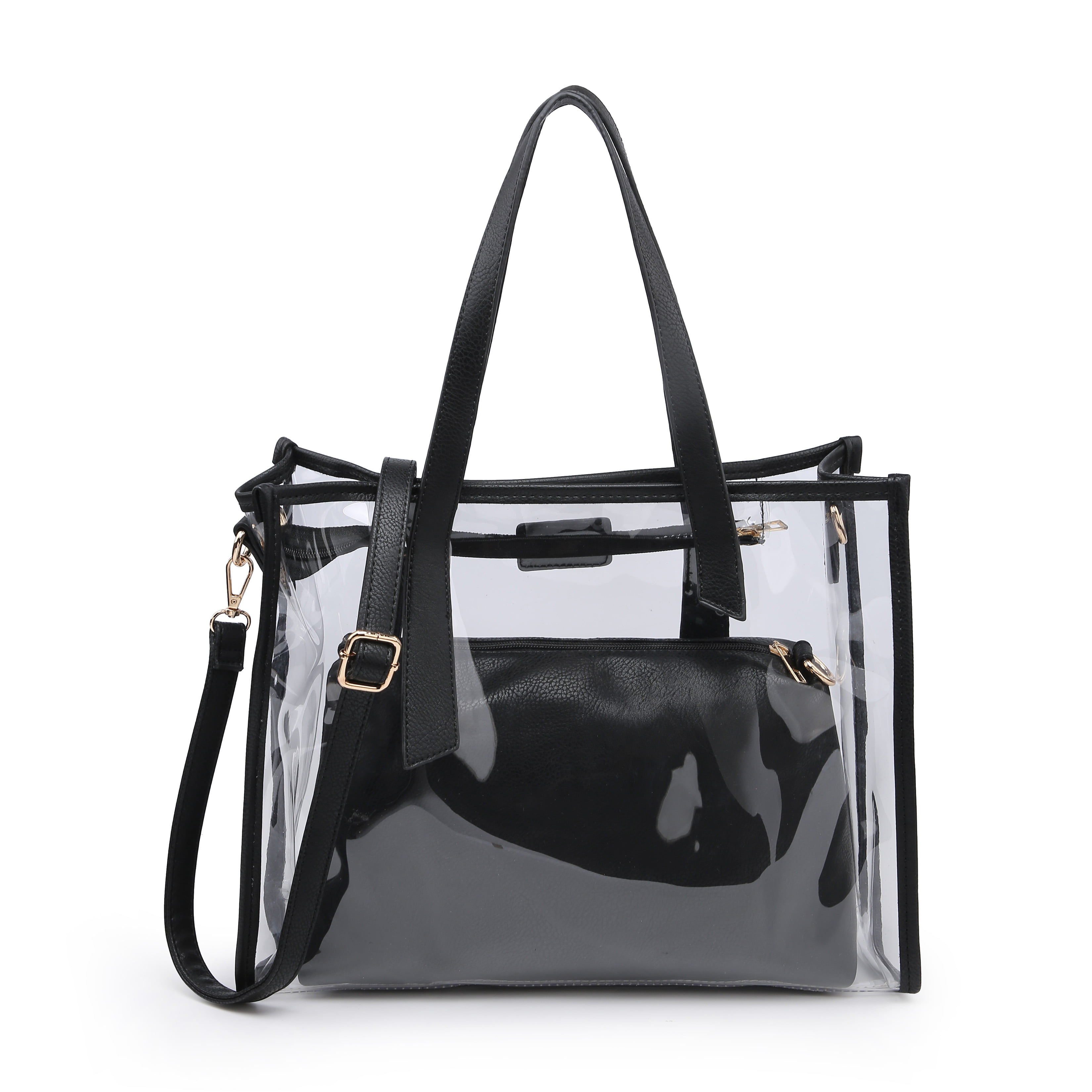 XB 2-piece Womens Clear Shoulder Bag with Pouch PVC Tote Handbag ...