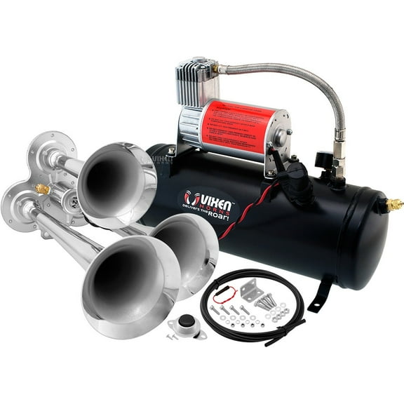 Vixen Horns Train Horn Kit for Trucks/Car/Semi. Complete Onboard System- 150psi Air Compressor, 1.5 Gallon Tank, 3 Trumpets. Super Loud dB. Fits Vehicles like Pickup/Jeep/RV/SUV 12v VXO8530/3114