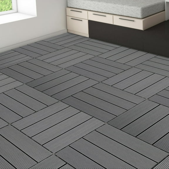 9 PCS Heavy-duty Recyclable Wood-plastic Interlocking Deck Tiles 11.8" X 11.8" Waterproof Outdoor And Indoor Flooring For Patio Balcony Porch Backyard Bedroom Gray