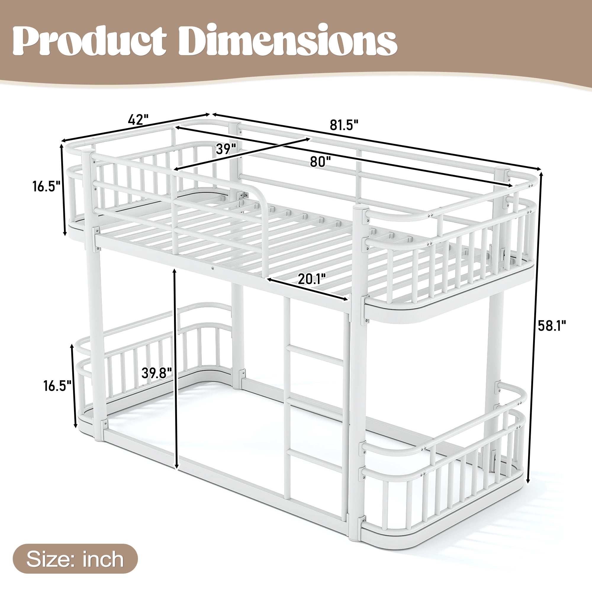 Leumius Twin XL over Twin XL Bunk Bed Frame with Ladders & Guardrails, Upgraded Round-Pipe Metal Frame, Stylish & Versatile for Any Room,White