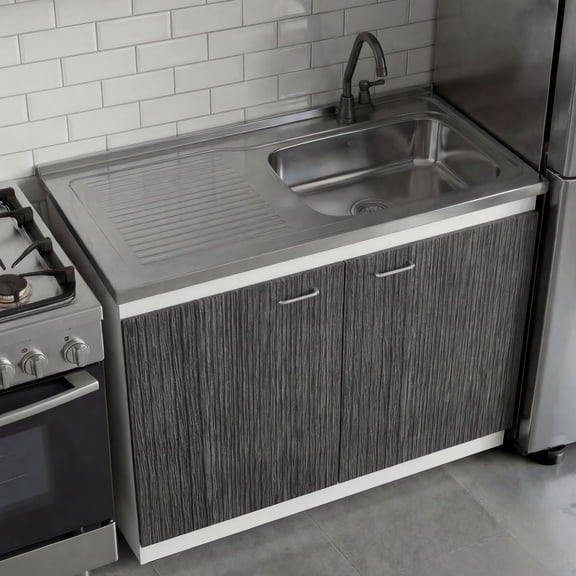 TUHOME Napoles Utility Sink Cabinet with Faucet, 39.4" 2-Door Under Sink Storage, Steel Countertop