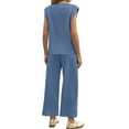 thumbnail image 5 of 2 Piece Sets for Women Summer Lounge Sets Travel Vacation Outfits Cap Sleeve Sweatsuit Wide Leg Pants Blue 2XL, 5 of 6
