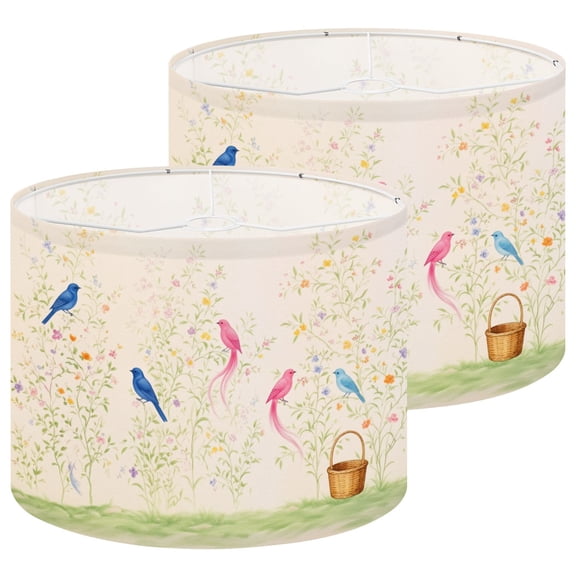 Lampshades 2 Pack Delicate Floral Branches Colorful Birds Pastel 13"x13"x10" Light Shade for Table Lamps Floor Lamp Shades Medium Linen Lampshade Replacement Easy Assembly