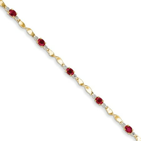 14k Yellow Gold Diamond and African Ruby Oval Bracelet. Gem Wt- 1.76ct