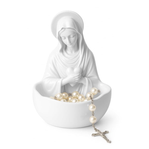Virgin Mary Jewelry Holder - Elegant Religious Keepsake for Rosary, Necklace & Rings, Catholic Home Decor, Resin Statue with Detailed Craftsmanship