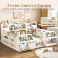 thumbnail image 5 of Montessori Floor Bed Full Size with High Rails and Storage Bookcase& 2-Tier Side Shelf, Side Pockets, LED Illuminated Safe Low Profile, Safe & Wider Opening Gate Design White, 5 of 7