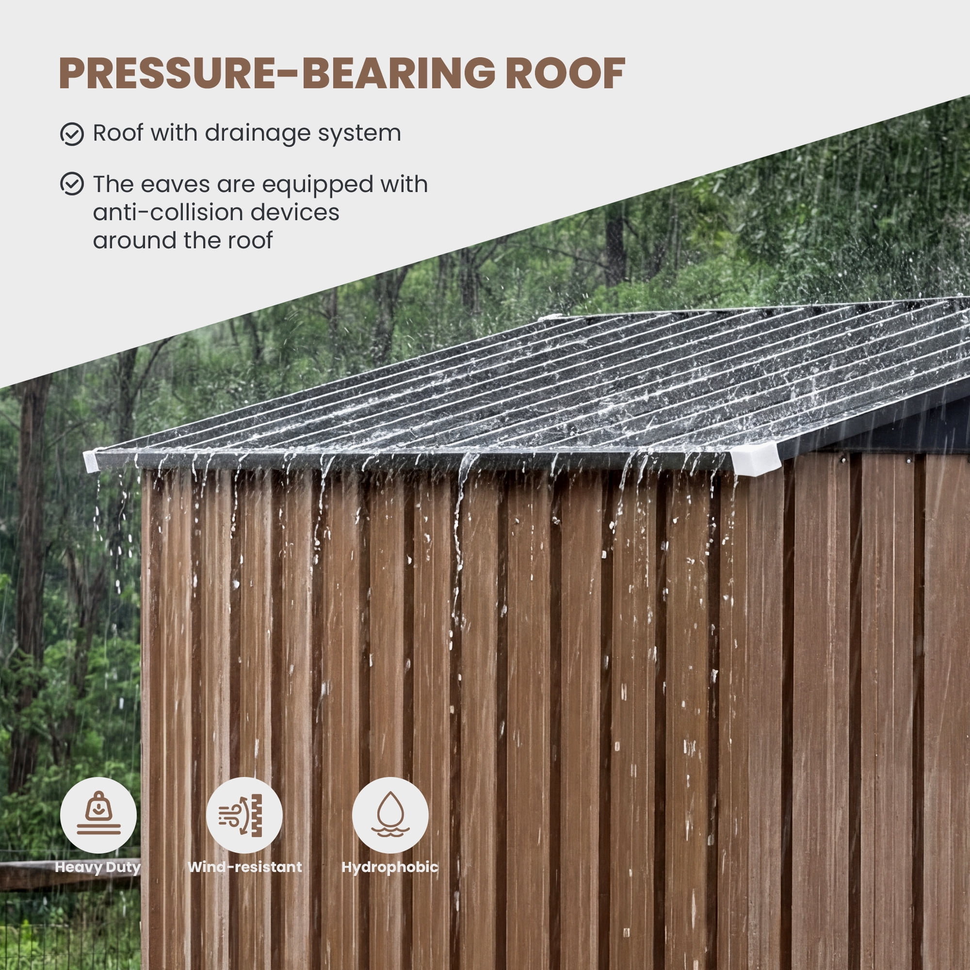 EDX 5' x 3' Outdoor Metal Storage Shed with Lockable Door – Sloped Roof & Galvanized Steel, Brown