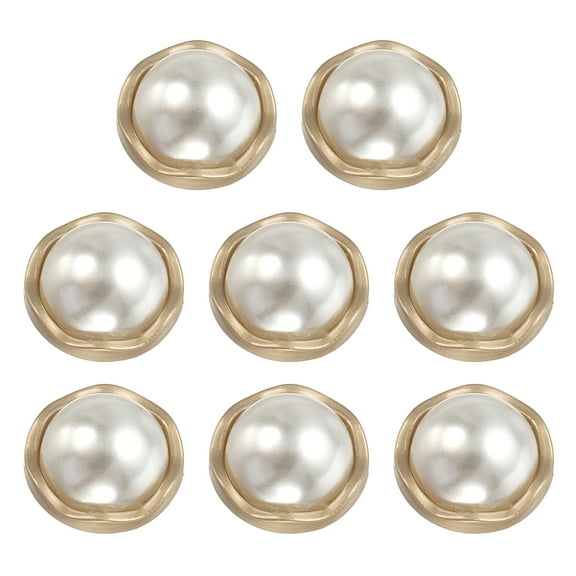 Uxcell 8pcs Metal Button 15mm Round Pearl Sewing Buttons for Shirt Crafts, Gold