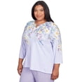 thumbnail image 3 of Alfred Dunner Womens Plus-Size Spring Flower Split Neck Top, 3 of 6