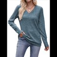 thumbnail image 2 of Camisas de Larga para Mujer, Cuello en V, Blusas Casuales de Otoño, Suéteres Holgados, Túnicas, Ropa de Moda 2025. Gris Azul S, 2 of 9