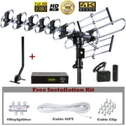 Five Star Outdoor 4K HDTV Antenna with 360 Degree Rotation and converter box for recording