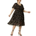 thumbnail image 4 of Unique Bargains Women's Plus Size Elegant Floral Summer Outfits Flare Midi Dress 2X Black, 4 of 6