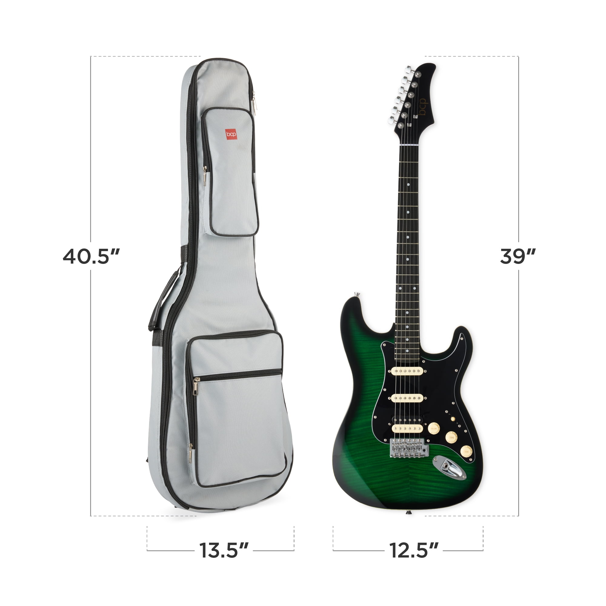 Best Choice Products Beginner HSS Electric Guitar Kit w/ Headphone Amp, Gig-Bag, Headphones - Green Flametop/Black