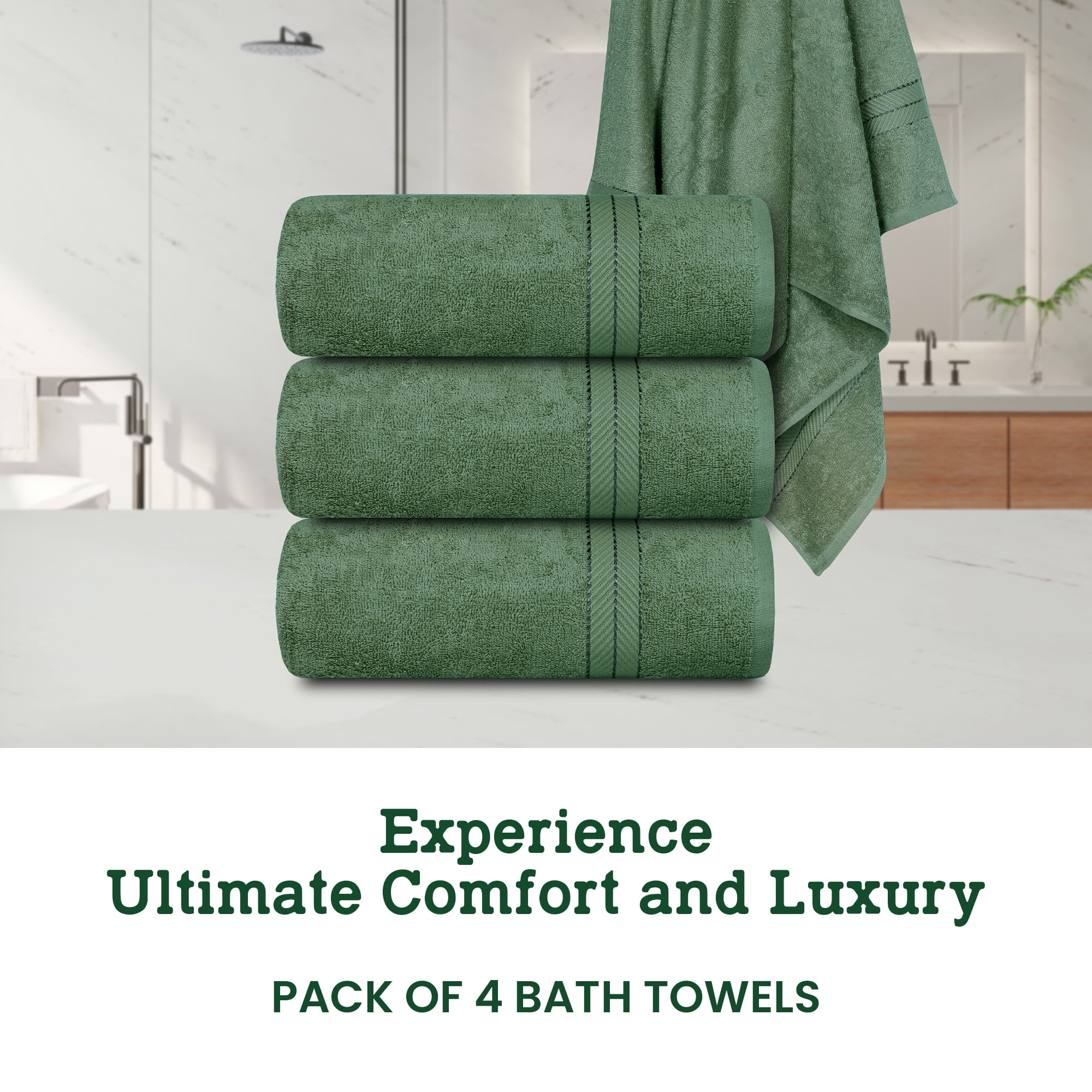 Casa Lino 4Pc Premium Bath Towels (54" x 27") - 100% Cotton, 400GSM, Ultra Soft & Absorbent (Green)