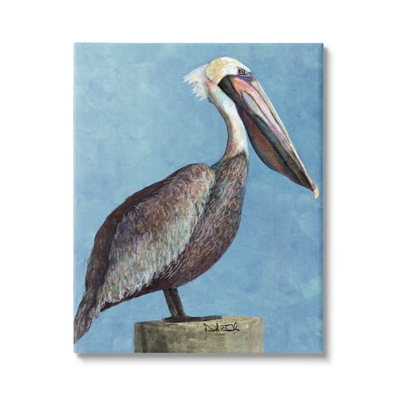 Stupell Industries Blue Pelican Portrait Animals & Insects Painting Gallery Wrapped Canvas Print Wall Art, 16 x 20