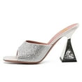 thumbnail image 2 of FSJ Women Fashion Square Open Toe Mules Slip On Crystal Flared Heel Sildes Sandals Backless Wedding Dressy Slipper Shoes Size 12 Rhinestones, 2 of 4