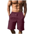 thumbnail image 3 of DDAPJ pyju Mens Cotton Linen Summer Shorts Baggy Comfy Lounge Beach Shorts Drawstring Elastic Waist Cruise Vacation Shorts with Pockets Wine L, 3 of 8