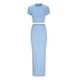 thumbnail image 5 of HAPIMO 2PC Tracksuit Workout Sets for Women Sale Pajama Solid Summer Short Sleeve Round Neck Crop Tops Bodycon Maxi Dress Casual Comfy Spring Blue S, 5 of 8