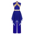 thumbnail image 4 of Miutii Girls Lyrical Praise Dance Outfits 2pcs Shiny Metallic Sleeveless Asymmetrical Hem Dress with Pants Modern Dance Set Blue 16, 4 of 6