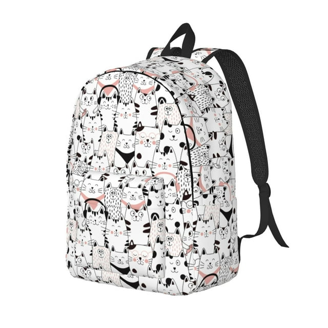 Vsdgher Cute Cat Print Canvas Backpack Travel Rucksack Unisex Knapsack 15.7/17.7Inch Laptop Backpack for Work,College-Small