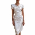 thumbnail image 2 of NTACZA Elegant Dresses for Women Bodycon Wedding Guest Dresses Formal Cowl Neck Midi Ruched Waist White XL, 2 of 5