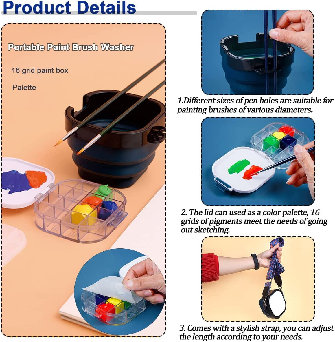 Stay Wet Gouache Palette Airtight Paint Storage Box, Palette Box with Paint Brush Basin and Strap, 16-Well Airtight Palette for Gouache Acrylic Painting Watercolor Kids (Red)