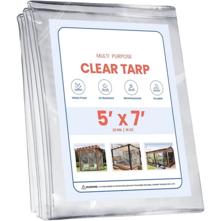 Clear Tarp Heavy Duty Waterproof 20mil Clear Tarp with Grommets Outdoor Tarp for Patio Covers Porch Screens Greenhouses Chicken Coop (5 H x 7 W Feet) Indoor or Outdoor Use