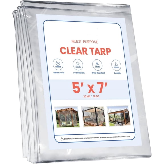 Clear Tarp Heavy Duty Waterproof, 20mil Clear Tarp with Grommets, Outdoor Tarp for Patio Covers, Porch Screens, Greenhouses, Chicken Coop (5' H x 7' W Feet), Indoor or Outdoor Use