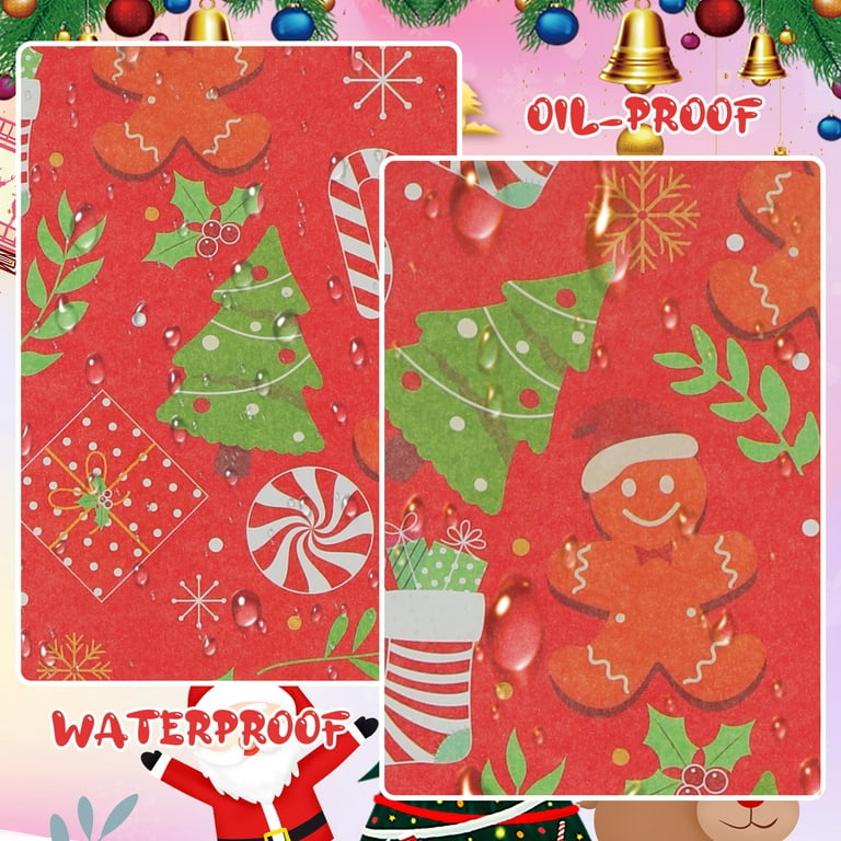 Aowoo 100 Sheet Christmas Wax Paper, 4 Styles Xmas Red Food Wrapping Tissue Paper, Sandwich Wrap Candy Cookies Wraps, Snowflake Elk Candy Print Deli