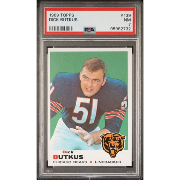 Graded 1969 Topps Dick Butkus #139 Football Card PSA 7 Near Mint