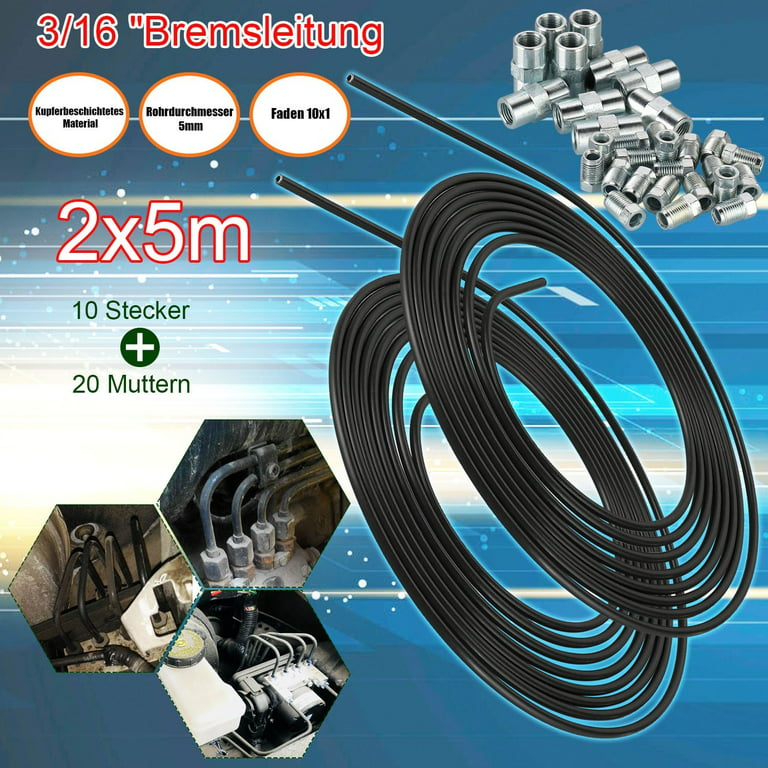 2*5m 3/16 (4.75mm) Brake Pipe With 20 Nuts And 10 Connector Kit