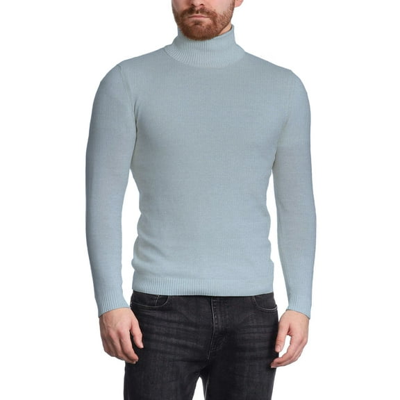 Arthur Black Men's Solid Light Blue Pullover Cotton Blend Turtleneck Sweater