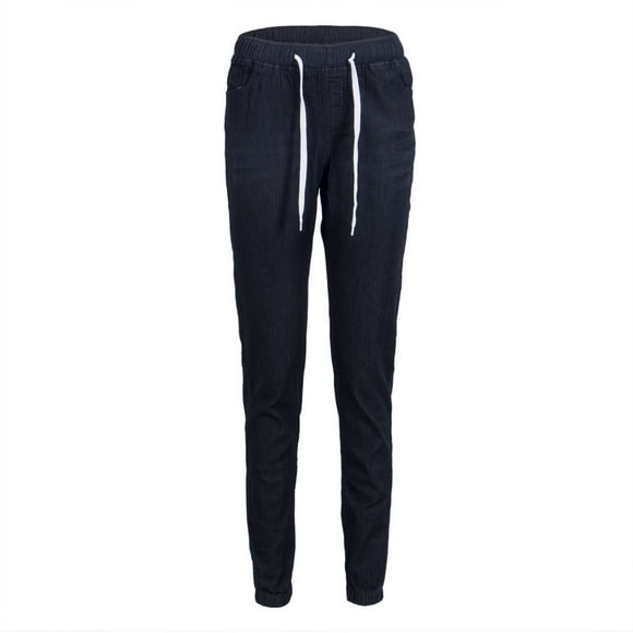 Womens Boyfriend Jeans Elastic Waist Jeans Pencil Denim Stretch Pants Skinny Drawstring Joggers Trousers