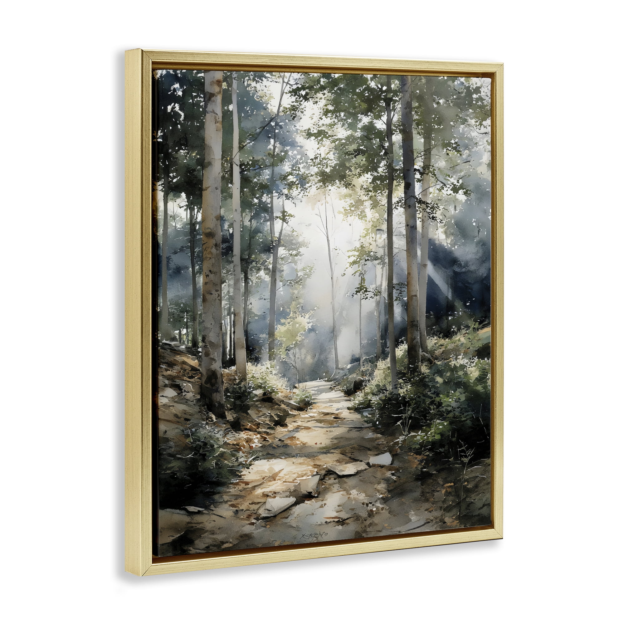 Stupell Industries Through The Woods Pathway Gold Framed Floater Canvas Wall Art, design by Franklyn Gregory