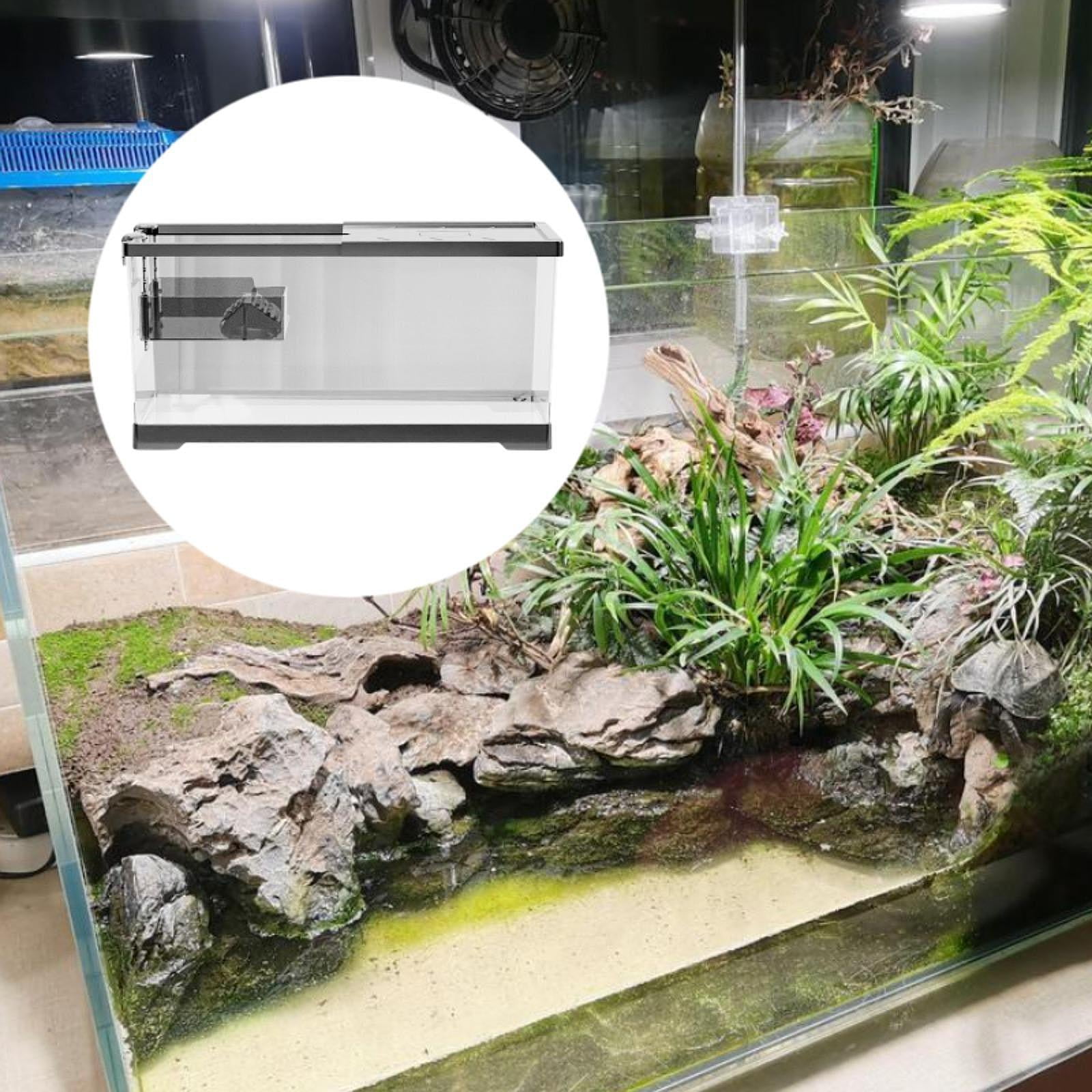 EHJRE Turtle Tank Aquarium Hideout Hatching Area Feeding Box with Basking M w and Lid Black