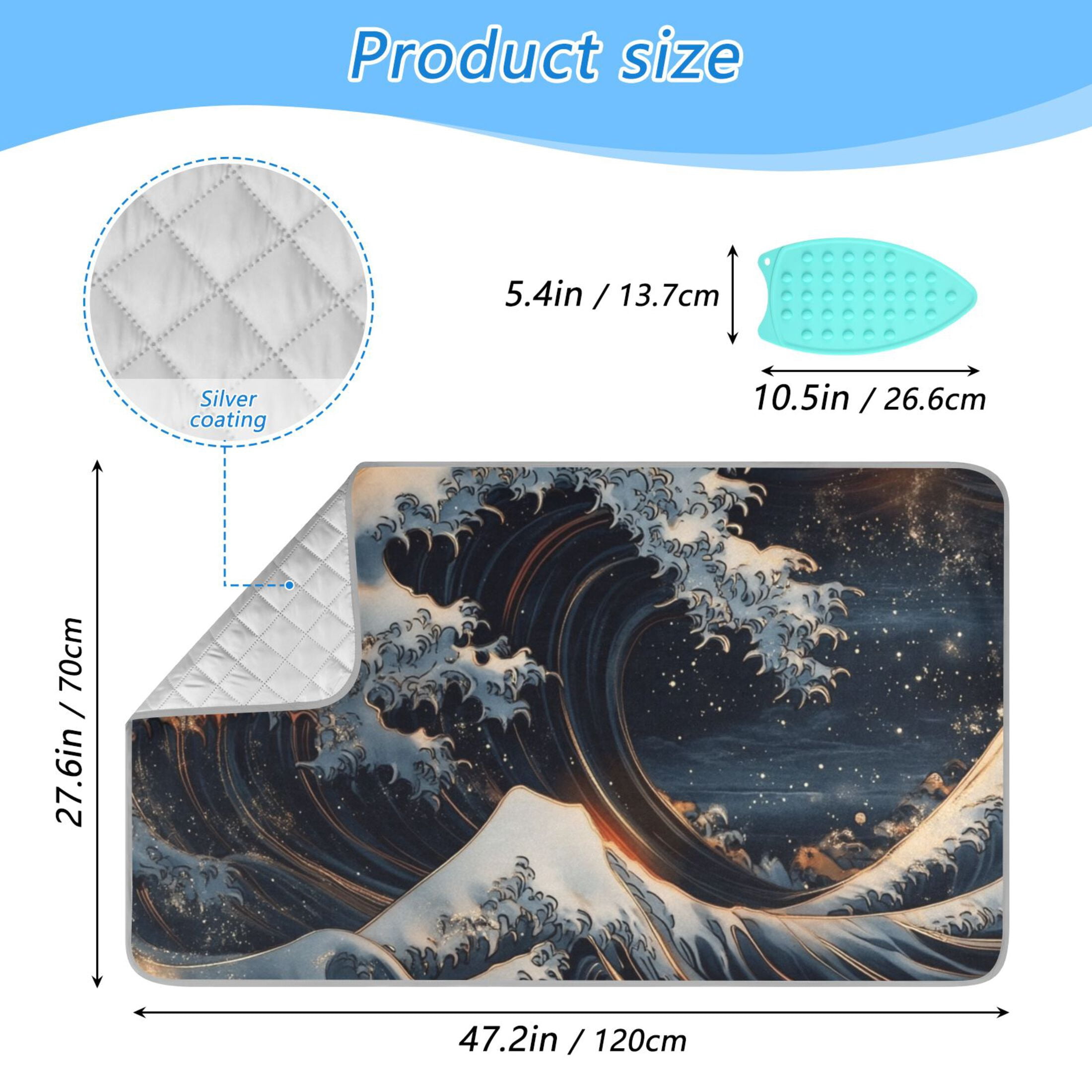 Ocean Wave Art Ironing Mat Blanket for Table Top Travel Portable Ironing Board Pad 47.2x27.6 Inch